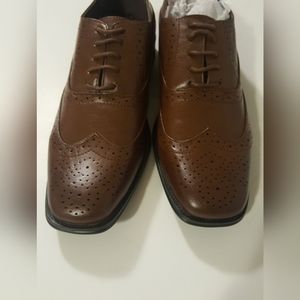 BRAVO Men Dress Shoe MILANO-1 Square Toe Wingtip Leather Lining Brown NWT